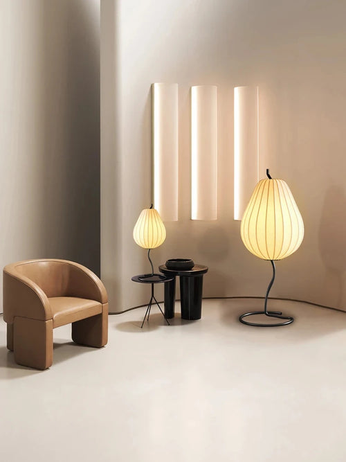 lampe de sol japonaise en soie design poire élégante et moderne - vue 6 sur 8