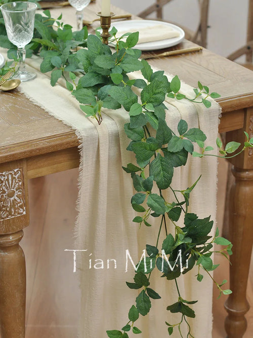 Chemin de table coton gaze retro boho beige