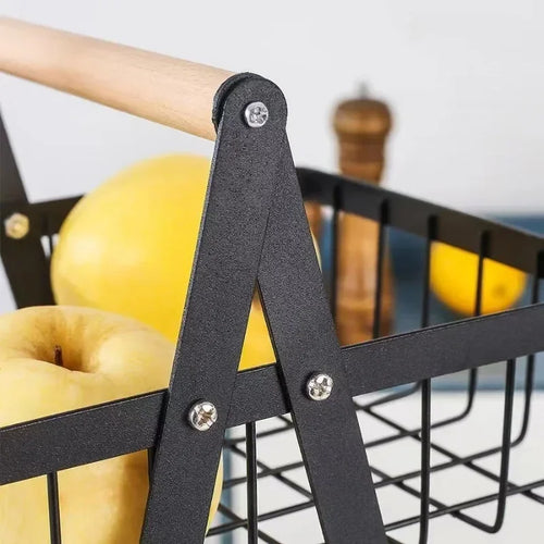 panier de rangement amovible avec poignée en bois pour cuisine - vue 5 sur 8