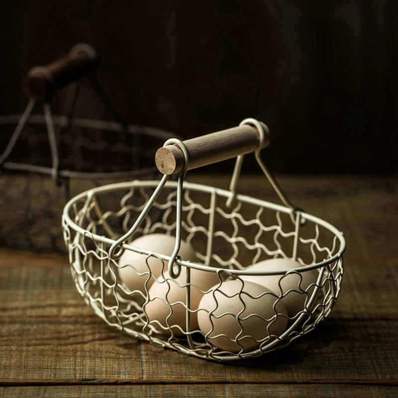 panier en fer pour fruits légumes et pain avec poignée en bois - vue 6 sur 10