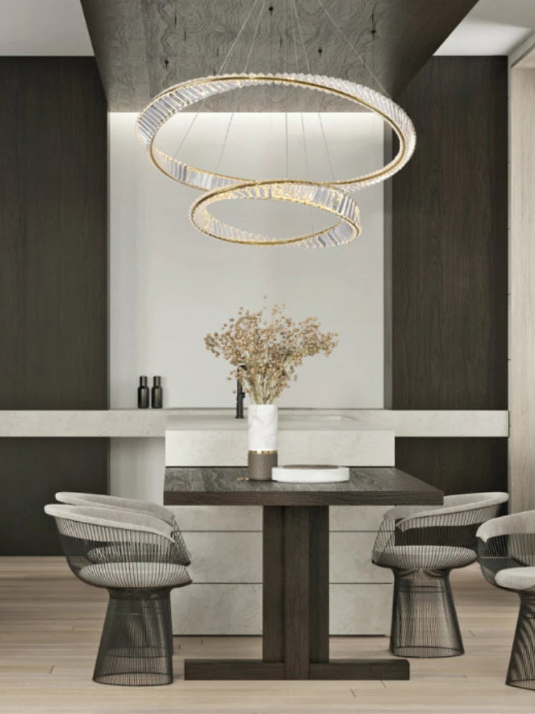 lustre décoratif circulaire en cristal et acier inoxydable - vue 4 sur 7