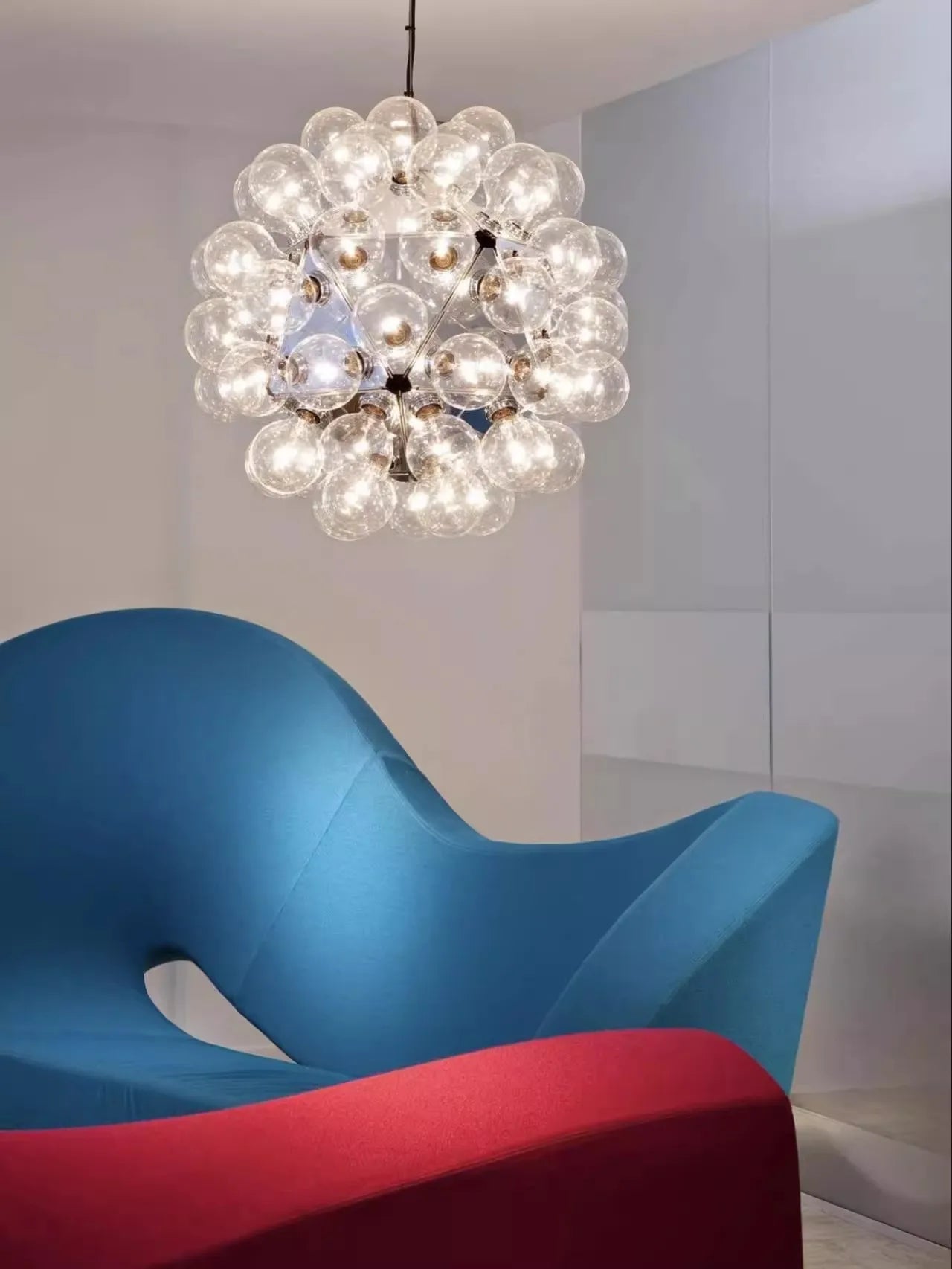 lustre à led en verre chromé et doré pour décoration intérieure - vue 3 sur 12