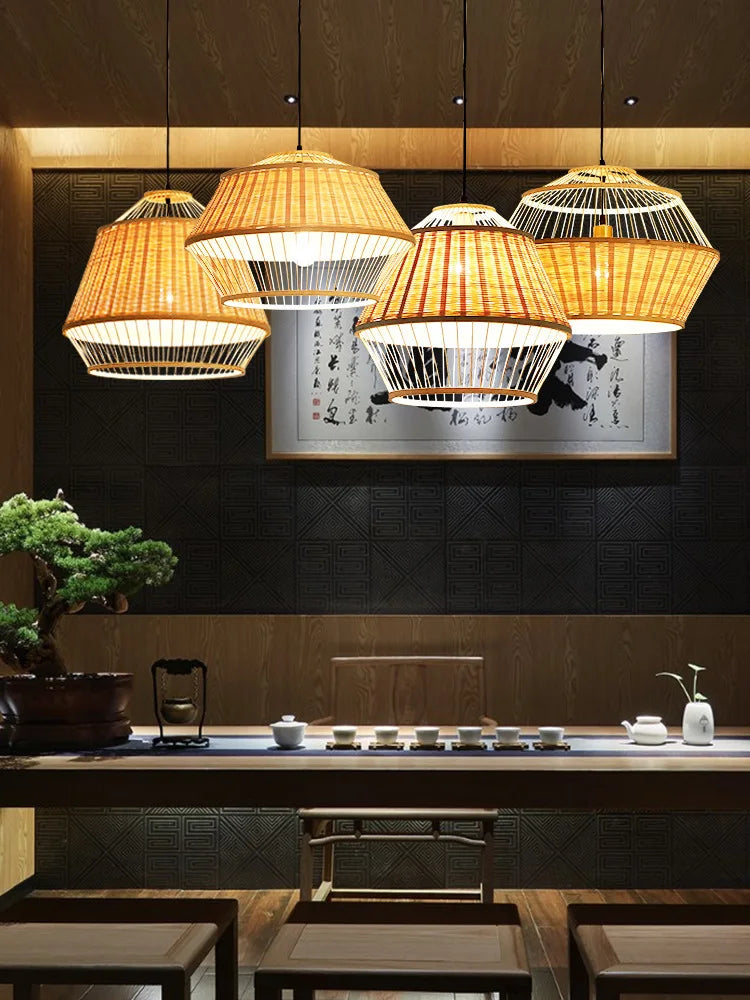 suspension luminaire en bambou pour restaurant hôtel - vue 5 sur 11
