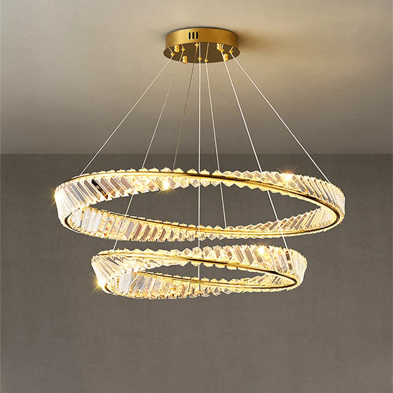 Lustre Led en cristal moderne pour salle à manger salon cuisine chambre plafond suspension lampe or télécommande suspension - vue 4 sur 16