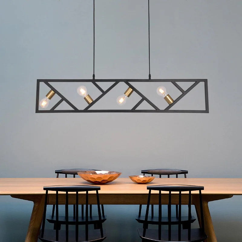 Style industriel fer art lustre restaurant salon lait thé café créatif 4 têtes personnalité lampe suspendue - vue 3 sur 7