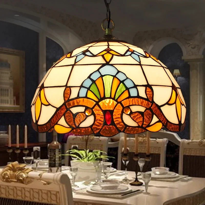 suspension tiffany en verre fait main style nordique paon