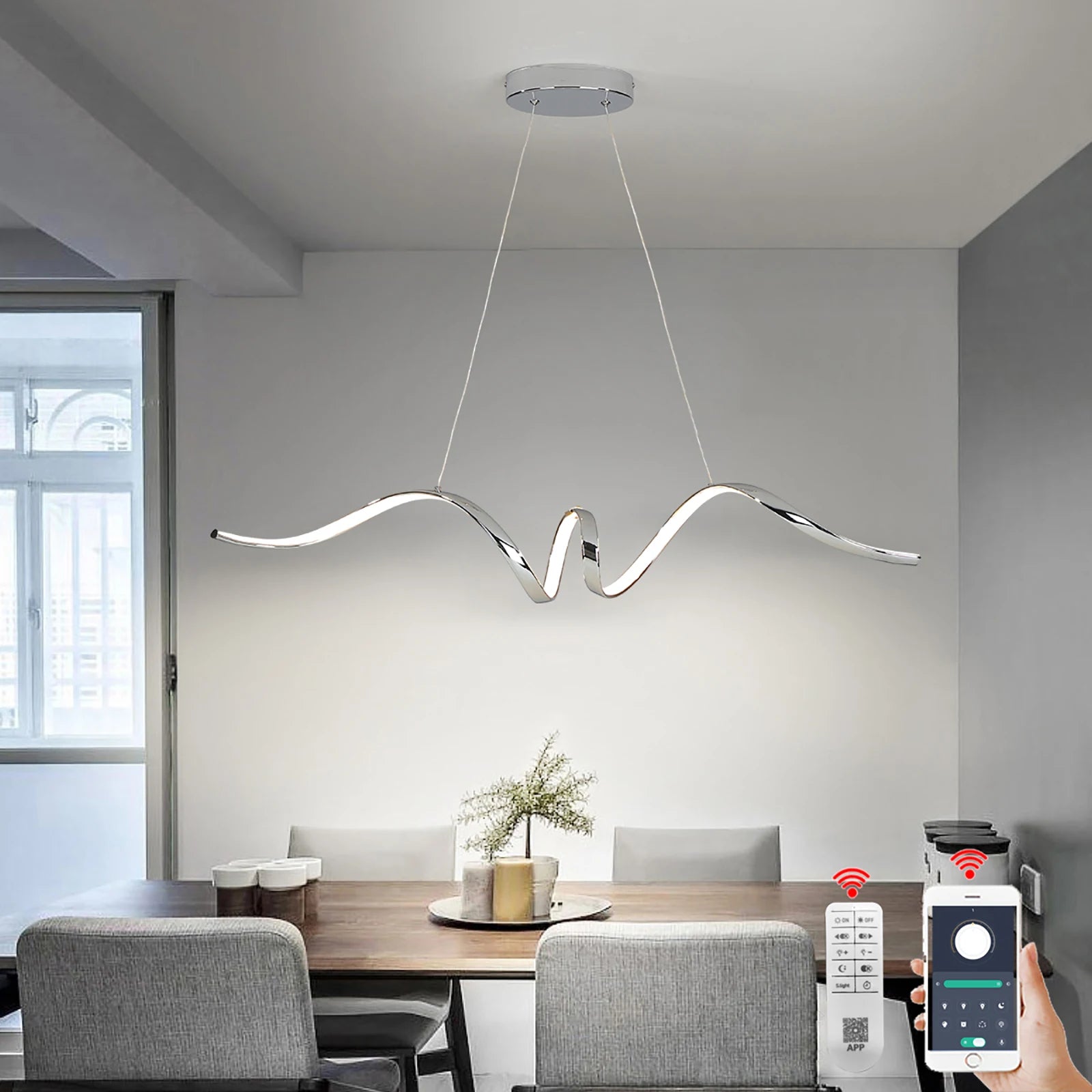 Suspension moderne LED lumière chromé design spirale - vue 2 sur 8