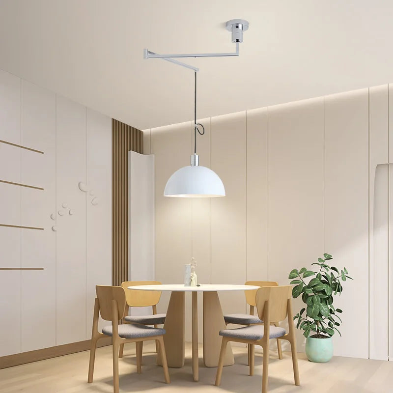 Suspension extensibles nordiques LED blanc noir Chrome abat-jour bras oscillant suspension pour salon Table à manger décor - vue 3 sur 9
