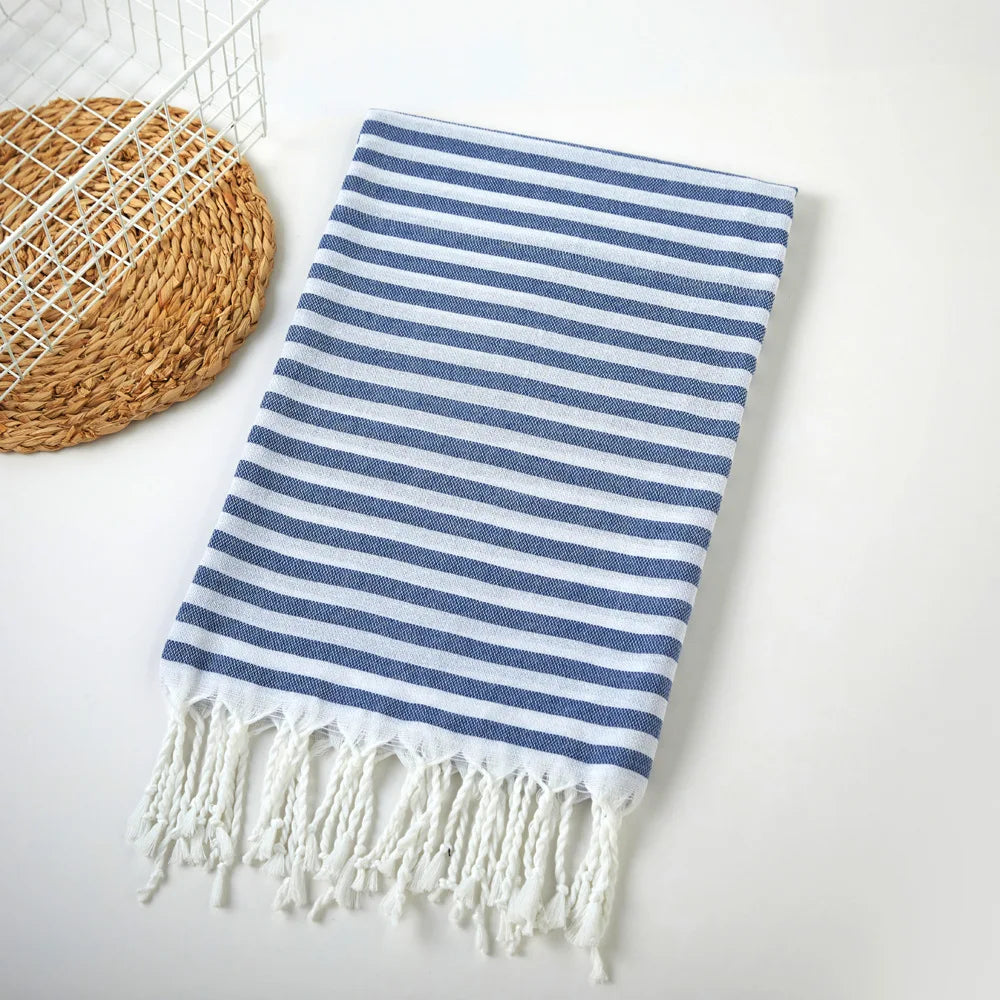 serviette de plage turque extra large rayee frangee - vue 7 sur 7
