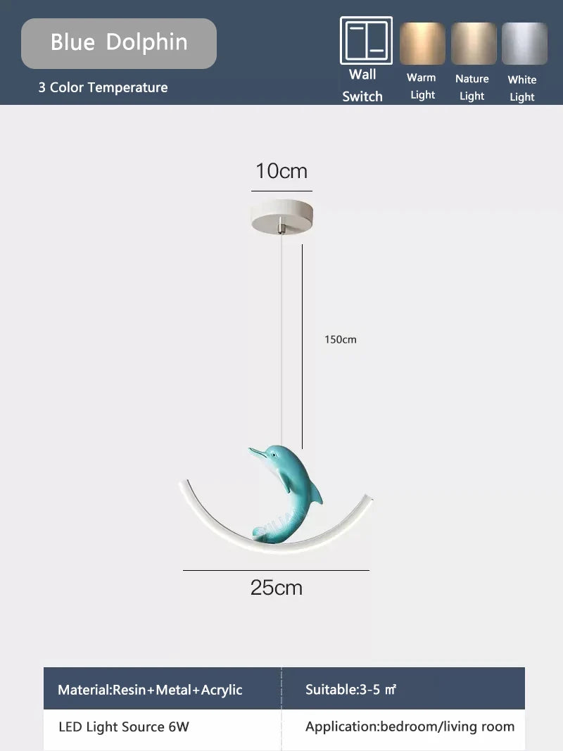 suspension led enfant motif dauphin et ours - vue 7 sur 9