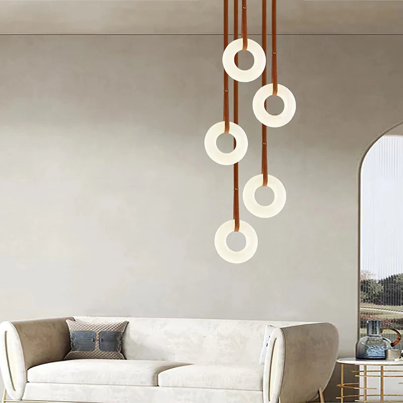 lustre led en cuivre et marbre naturel luxueux minimaliste
