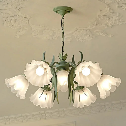 lustre à la française en verre avec fleurs style muguet - vue 4 sur 10