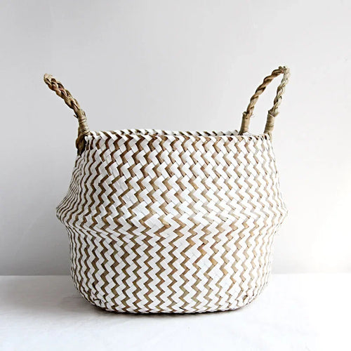 paniers de rangement en osier boho décor pliables fait main - vue 7 sur 8