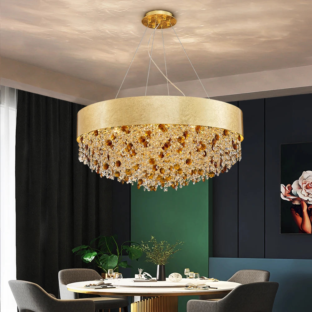 2024 Modern crystal chandelier for living room home decor hanging cristal lamp round gold led light fixture with dimmable - vue 2 sur 9