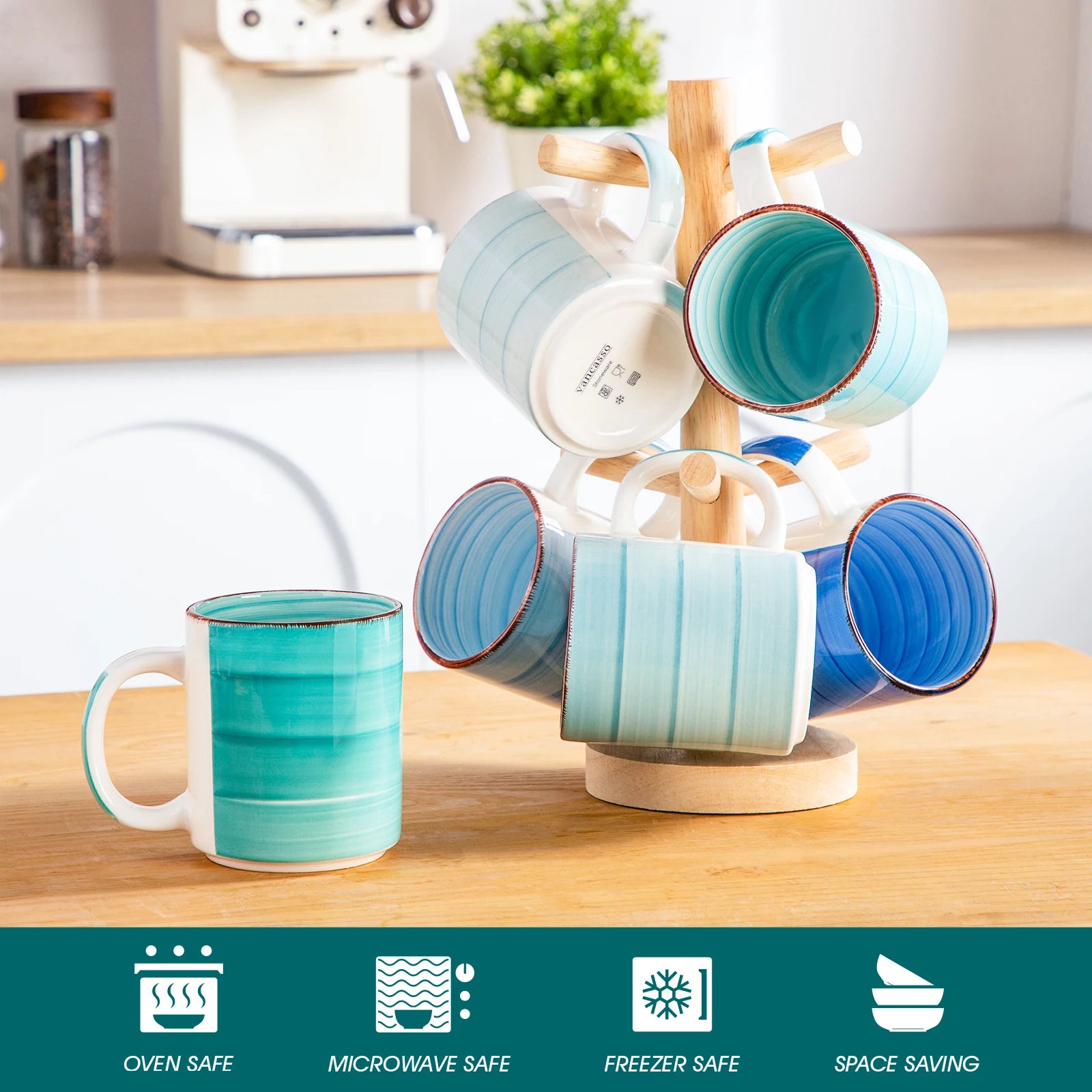 Service café thé céramique 6 tasses spirales peintes - vue 5 sur 7