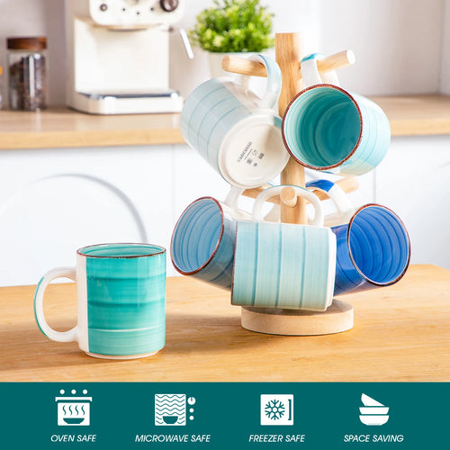 Service café thé céramique 6 tasses spirales peintes