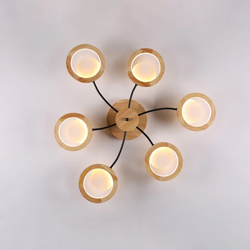 lustres modernes en bois avec lampes led nordiques - vue 7 sur 9