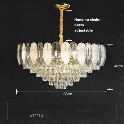lustre suspendu led art déco en cristal et plumes blanches et grises - vue 8 sur 17