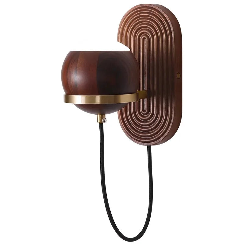 Walnut Wood Circular Sphere, Wabi-sabi minimalist Modern style, Wall Sconce light for Bedroom, Bedside, Living, Dining Room - vue 7 sur 8