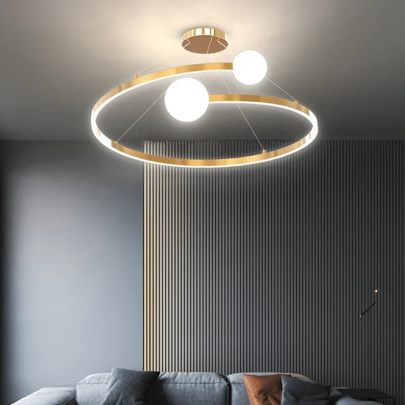lustre nordique simple anneau led éclairage intérieur décoratif - vue 5 sur 8