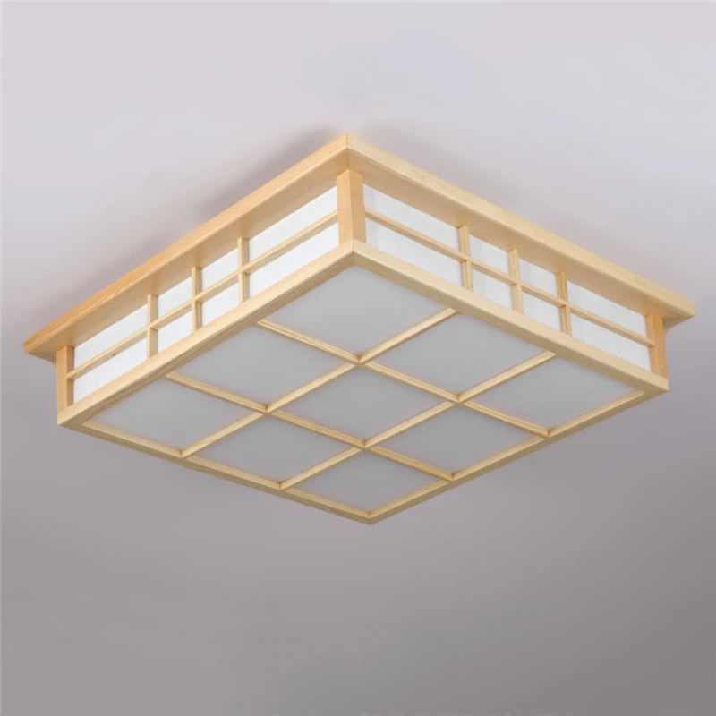 Plafonniers carrés en bois japonais salon moderne éclairage De plafond cuisine Restaurant luminaire LED lampara De Techo - vue 6 sur 7