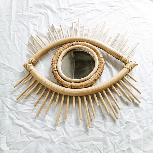 miroir décoratif en rotin en forme d'œil pour intérieur artistique - vue 5 sur 7
