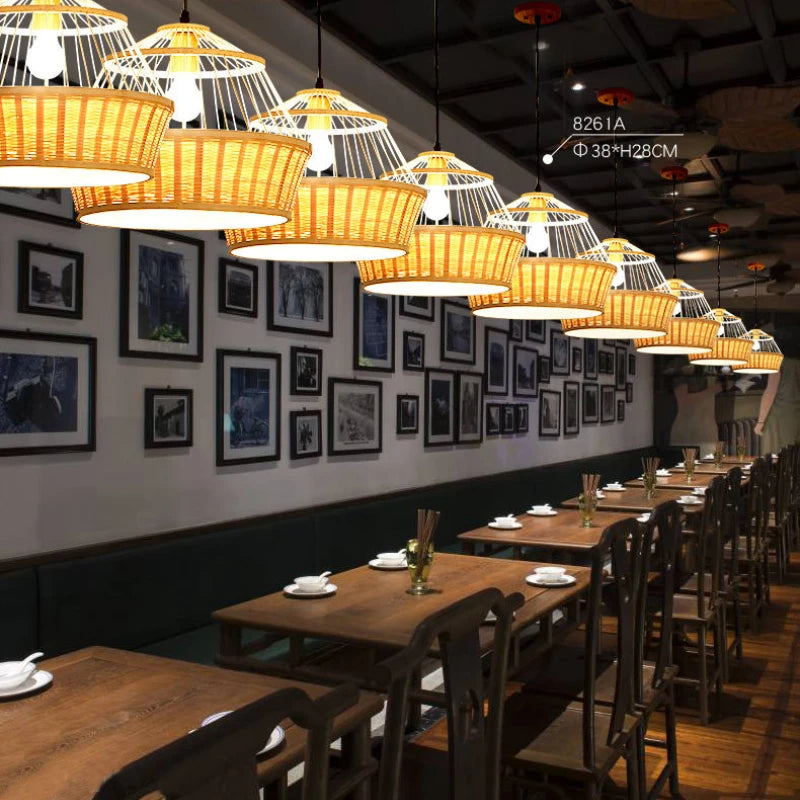 suspension luminaire en bambou pour restaurant hôtel - vue 7 sur 11