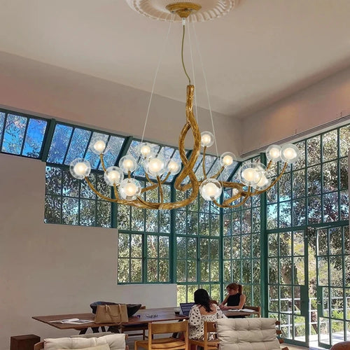lustre nordique en résine imitation branche avec boule de verre - vue 3 sur 9