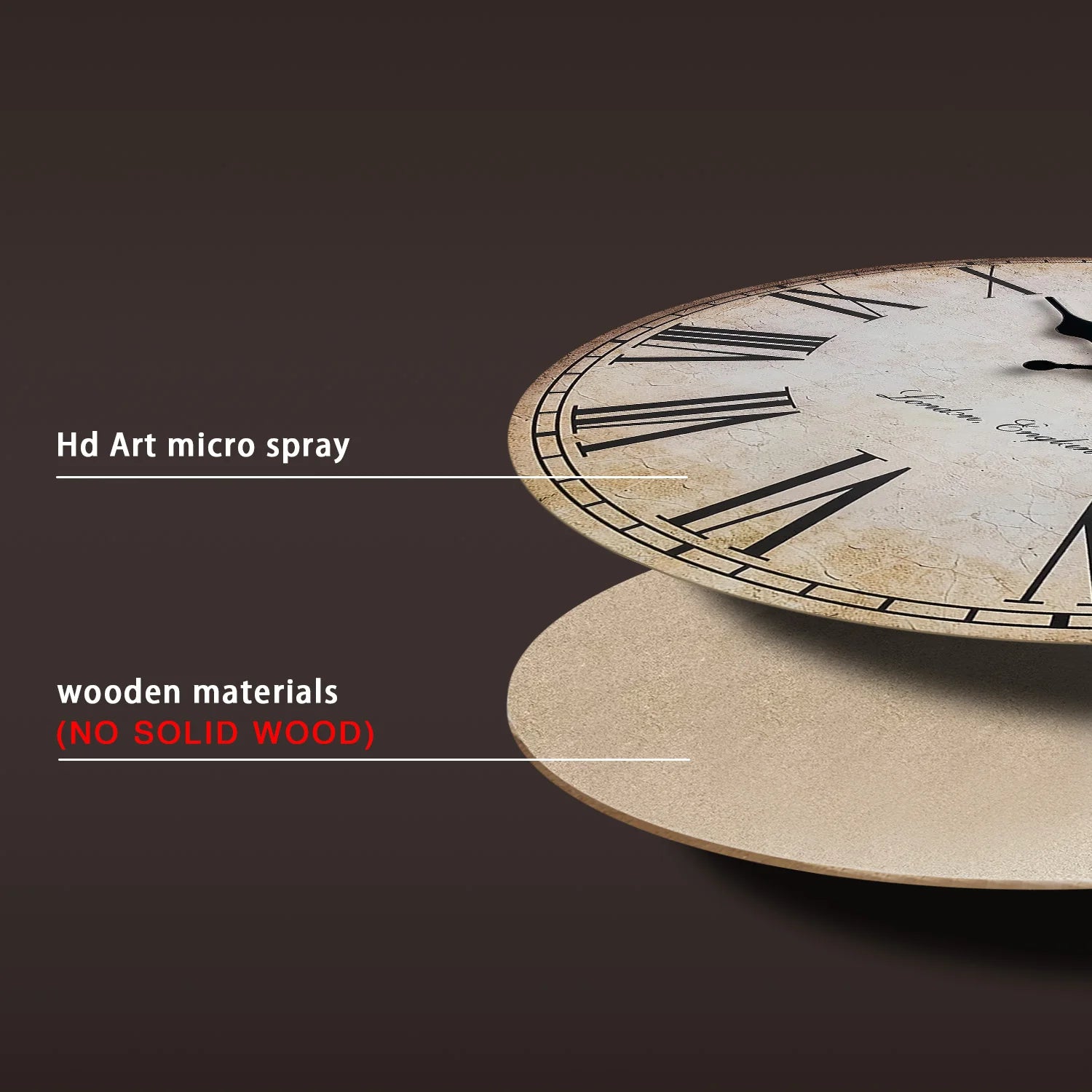 horloge murale en bois rétro avec chiffres romains décorative et silencieuse - vue 4 sur 7