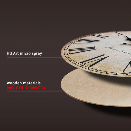 horloge murale en bois rétro avec chiffres romains décorative et silencieuse - vue 4 sur 7
