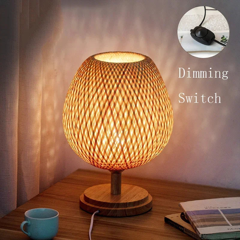 lampe de bureau vintage en bambou artisanale en bois naturel - vue 9 sur 14