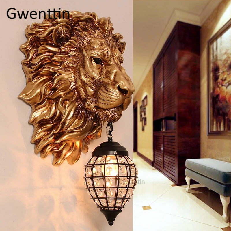 applique murale vintage lion en cristal pour décoration intérieure