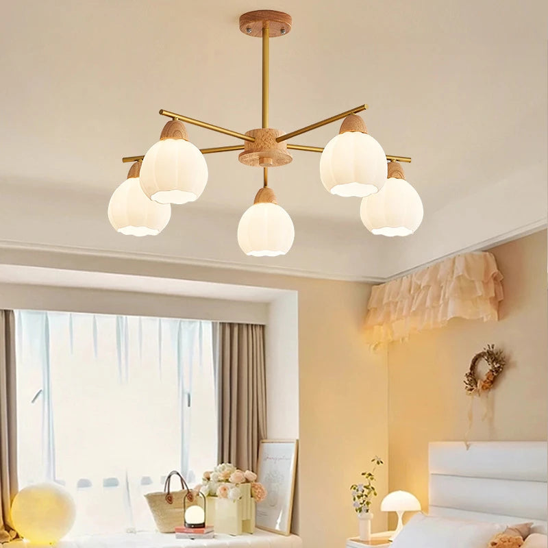 lustre moderne en bois et verre style japonais pour décoration intérieure - vue 4 sur 10