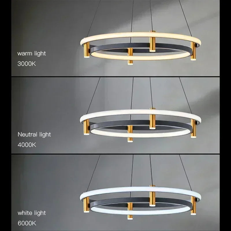 lustre moderne en anneau avec éclairage led décoratif - vue 4 sur 11