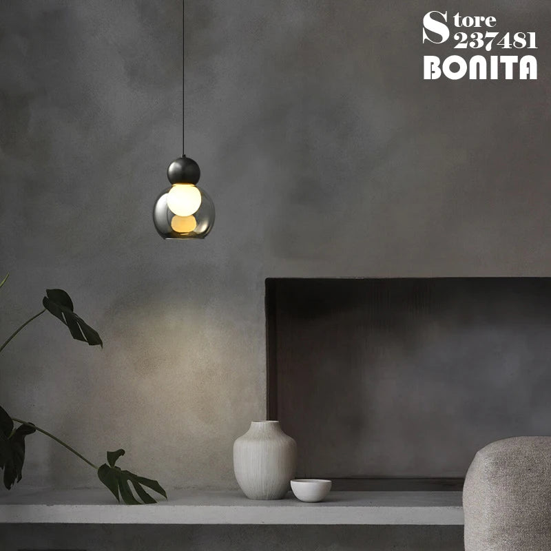 suspension en verre transparent avec tête en cuivre décorative - vue 6 sur 10