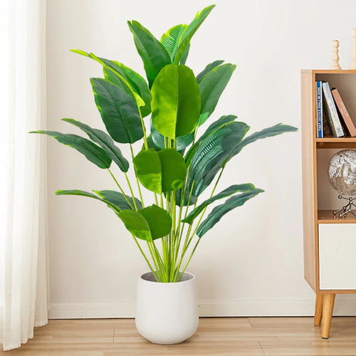 grand palmier tropical avec feuilles de bananier et strelizia en plastique - vue 2 sur 6