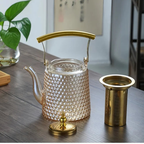 Théière japonaise verre borosilicate rétro poignée cuivre
