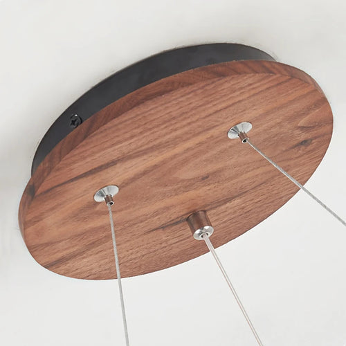 lustre rond en noyer avec ampoules en verre led moderne - vue 6 sur 9