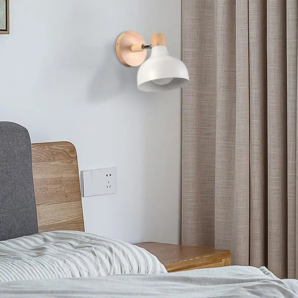 Appliques murales nordiques Macaron en bois lampe de chevet de chambre à coucher applique murale moderne abat-jour tête de direction E27 luminaire domestique E27 - vue 11 sur 13
