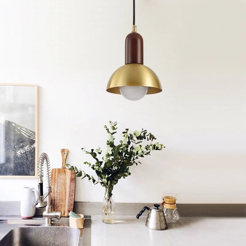 lustre minimaliste style japonais en noyer noir avec applique en laiton - vue 8 sur 8