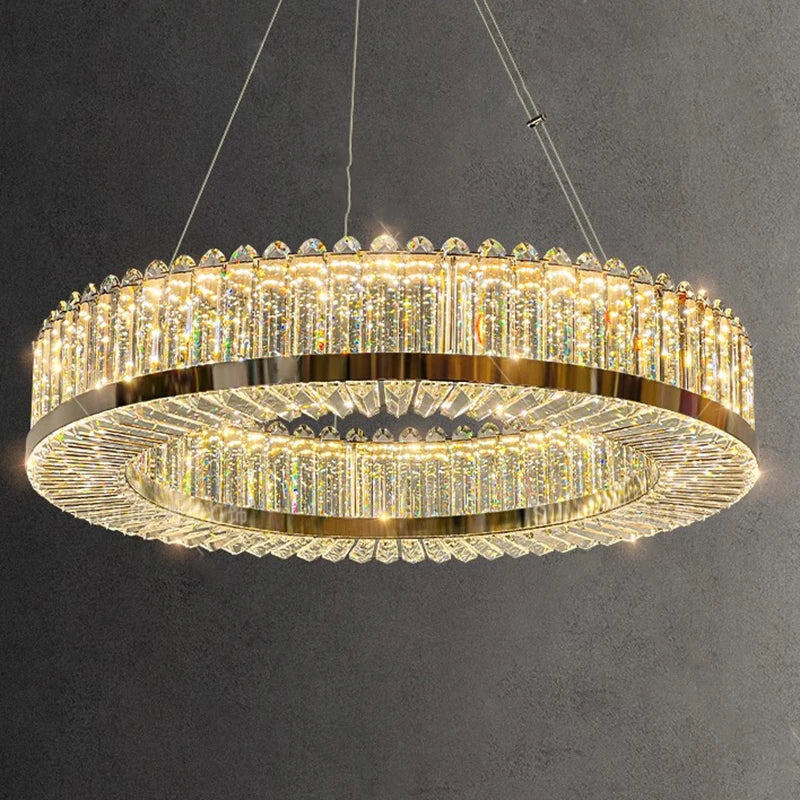 lustre moderne en cristal avec lampes led suspendues luxueuses - vue 2 sur 9