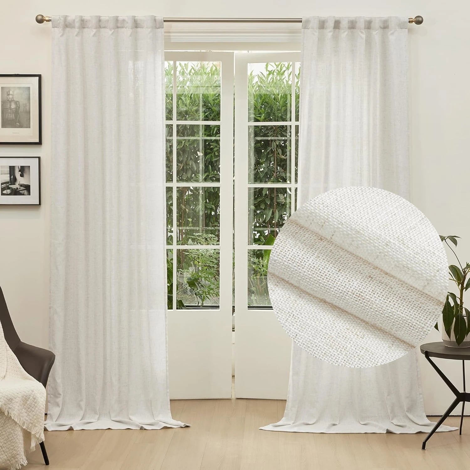 Voilage sur mesure style lin moderne grande hauteur - vue 2 sur 6