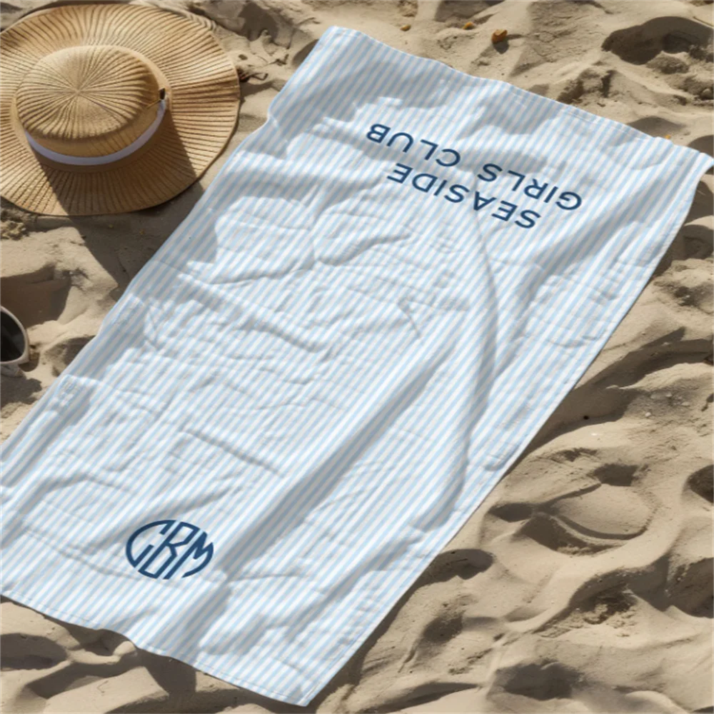 serviette de plage personnalisee monogramme rayures style preppy - vue 4 sur 6