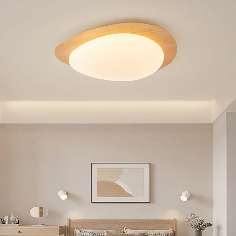 Plafonnier LED nordique texture bois pour chambre salon salle à manger étude couloir lustre intérieur décoration de la maison luminaire - vue 5 sur 14