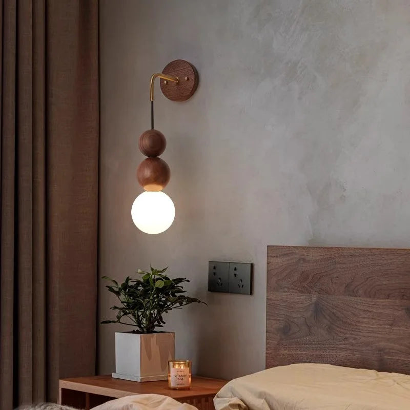 Walnut Wood Brass Gradient Glass Wall Light, Wall Sconce for Bedroom, Bedside, Living, Dining Room, Corridor aisle - vue 3 sur 8