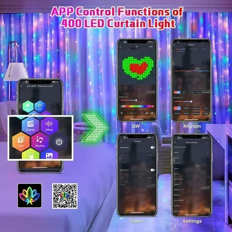 guirlande lumineuse intelligente 400 led bluetooth musique décorative - vue 5 sur 9