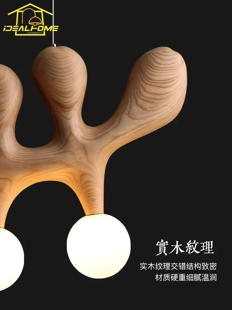 suspension traditionnelle en bois massif zen art décorative pour restaurant et bar - vue 5 sur 8