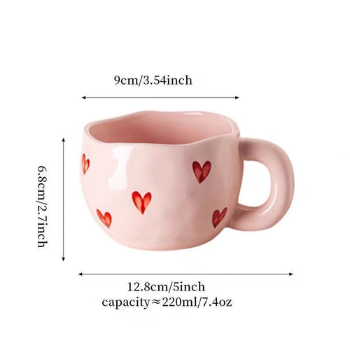 Tasse ceramique coeur amour peinte main anse cadeau