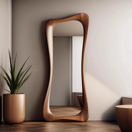 miroir décoratif français en bois de noyer style rétro luxe - vue 5 sur 5