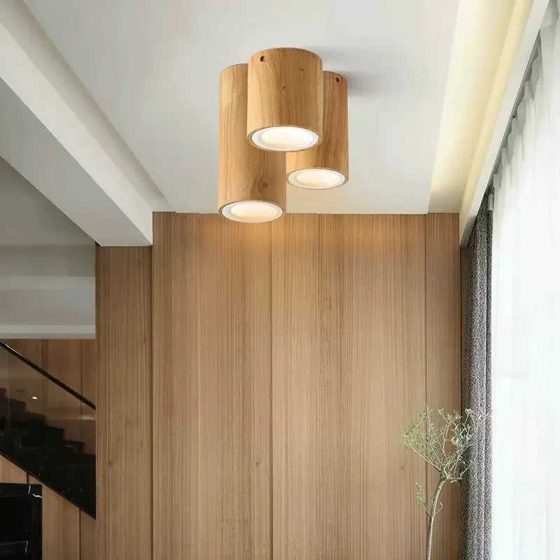 plafonnier led moderne carré en bois nordique downlight - vue 6 sur 12